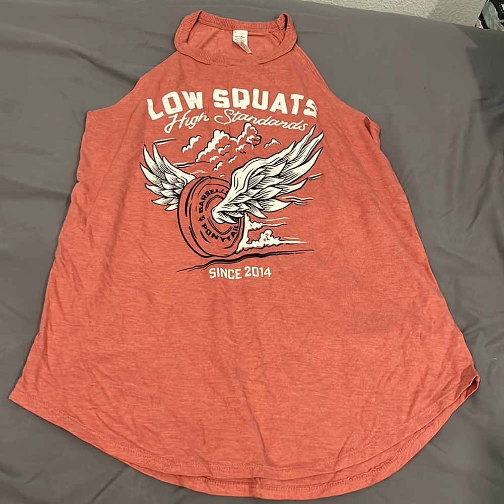 Barbells and ponytails muted pink tank small